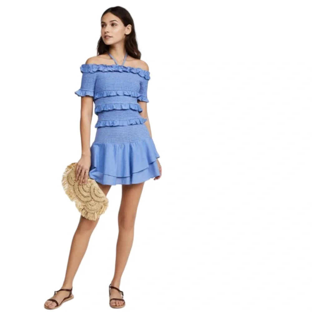 Red Carter “Casella” Smocked Chambray Off-Shoulders Dress NWT